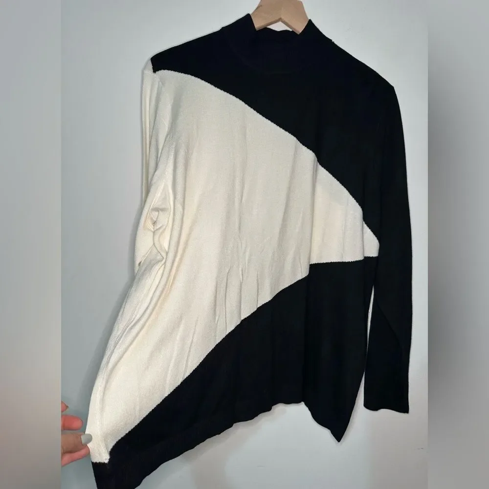 Chico's Colorblock Mock Neck Long Sleeves Sweater Size 4 US XXL Basic Minimalist
